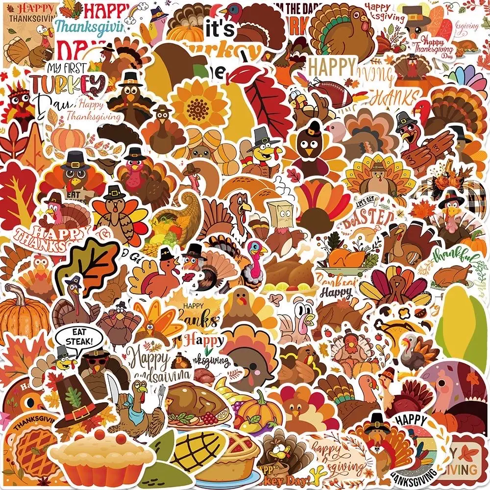 100PCS Thanksgiving Day Turkey Corn Squash Art Aesthetics Cute Funny Cartoon Decals Graffiti Vinyl Waterproof Stickers