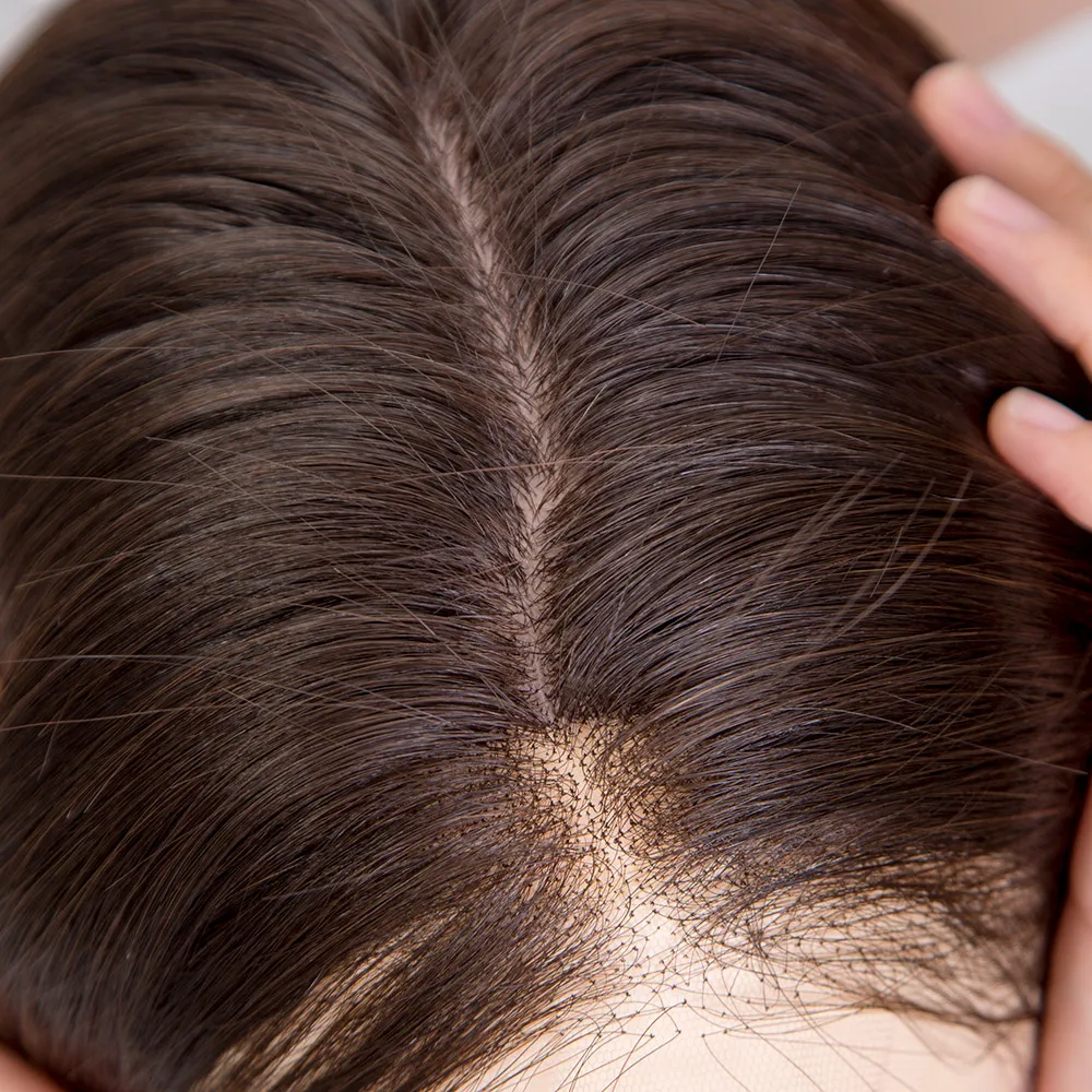 Медицинский парик европейский из натуральных волос Шелковый топ hd кружева полный ручной работы одноузловатый бесклеевой для алопеции