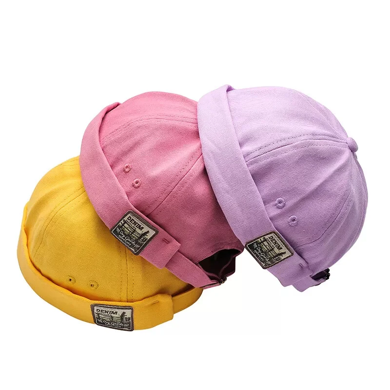 Factory Custom Street Casual Rolled Cuff Retro Sailor Skullcap Woven Label Beanie Hat Corduroy Brimless Harbour Hat For MenWomen