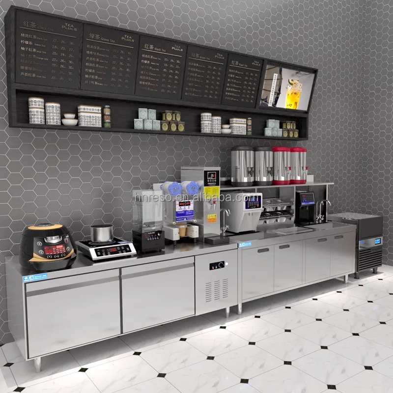 Customized automatic bubble milk tea counter full set bubble boba tea shop making machine