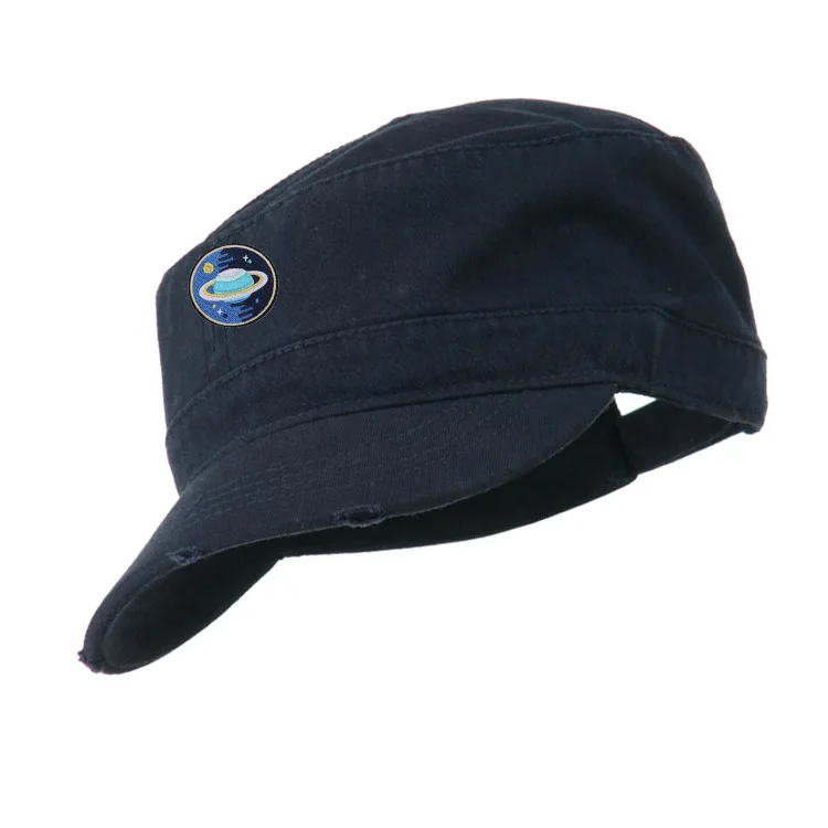 Wholesale Washed Cotton Custom Logo Vintage Flat Top Sports Cap Distress Embroidery Cadet Hat