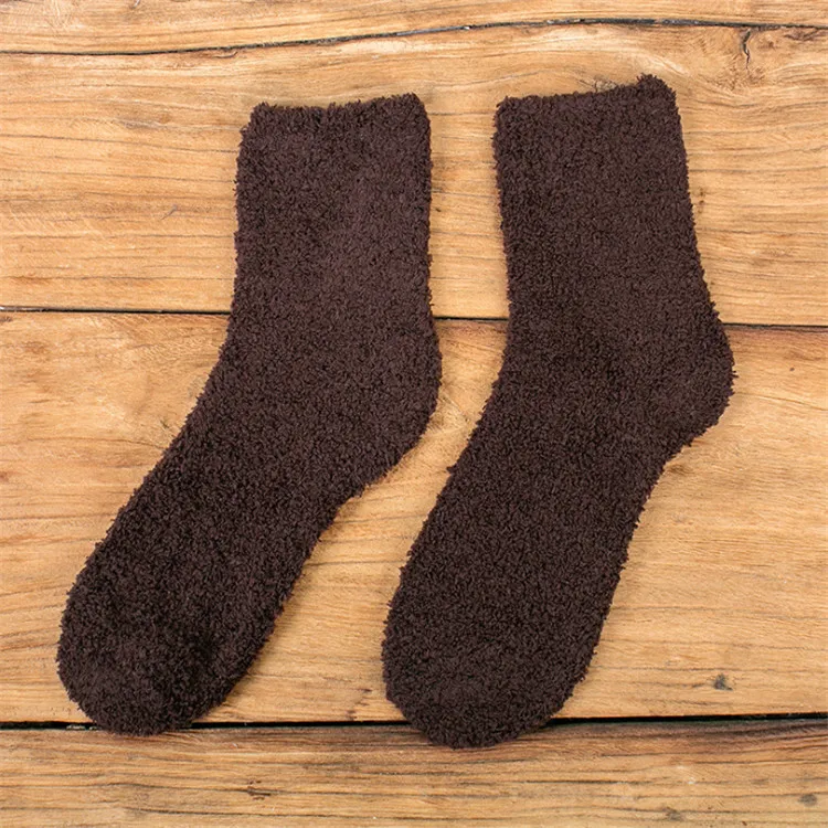 Wholesale Winter Warm Indoor  Floor  Colar Fleece Solid Color Soft Fuzzy Fluffy Socks Men