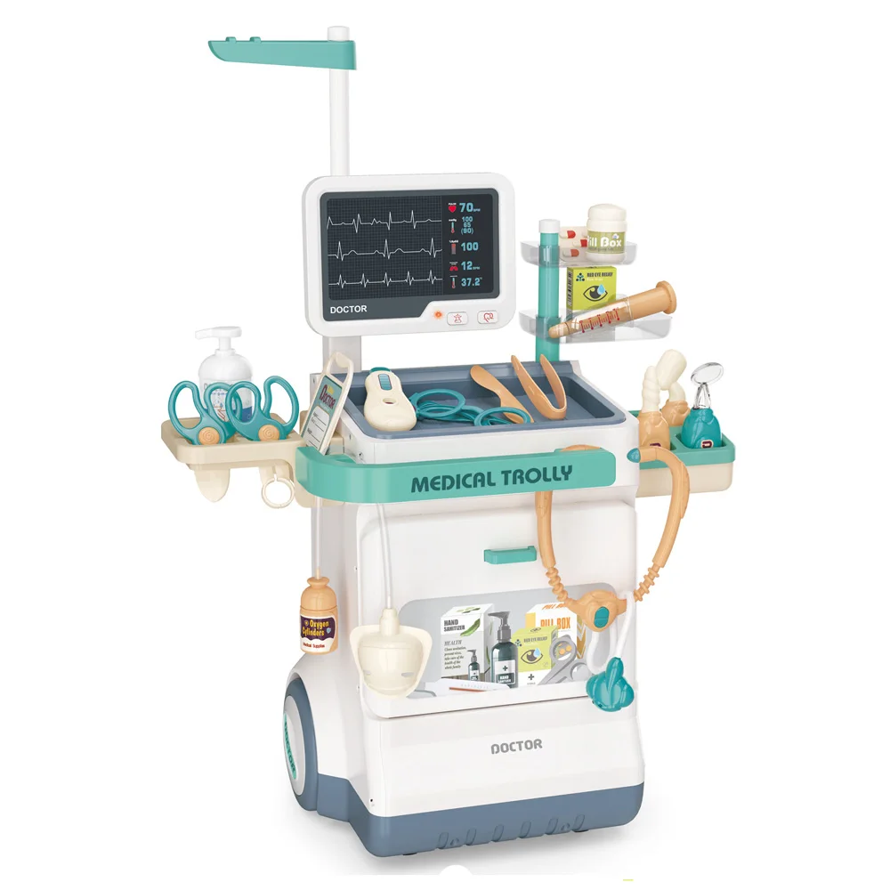 High Quality Electric Electrocardiogram Doctor Toy Set for Kids Including Female and Male Simulated Handcart for Girls