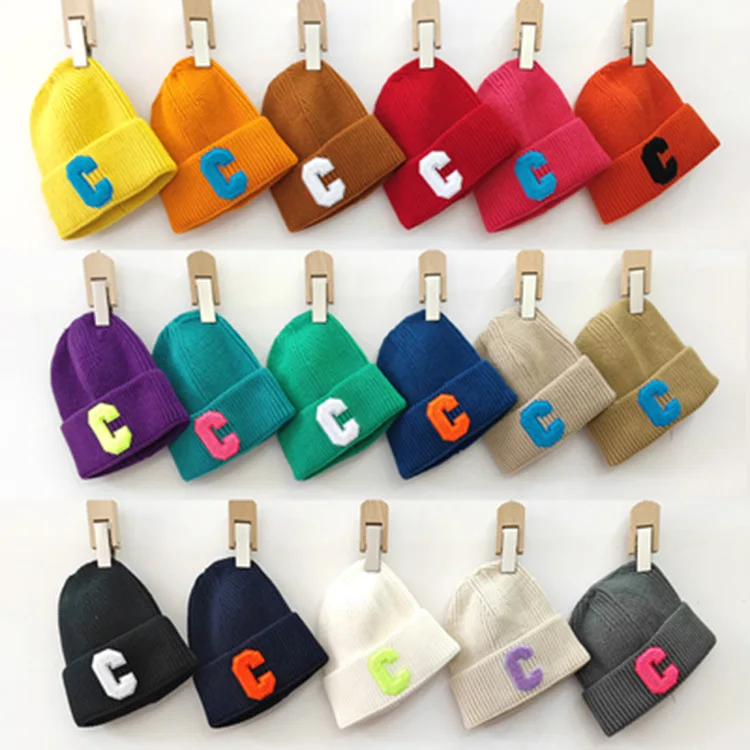 New Korean style simple large C letter wool hat autumn hat warm ear protection knitted hat