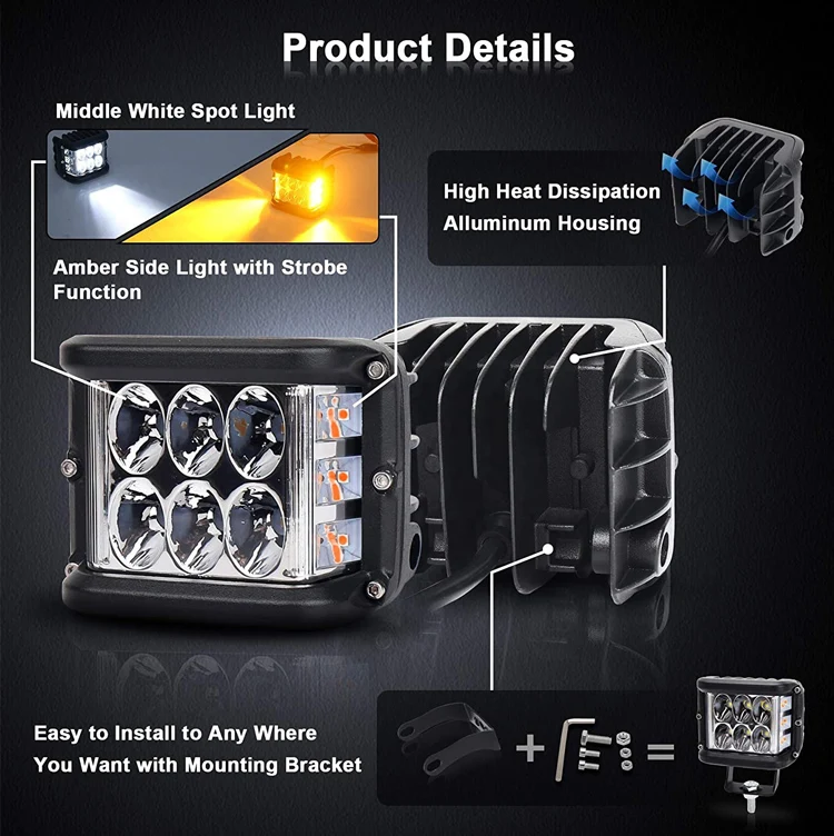 4 дюйма 45 Вт светодиодный свет бар стручки 12V 24V Strobe Light желтый противотуманные фары дневные лампа 4х4 внедорожный мотоцикл трактор светодиодные дальнего
