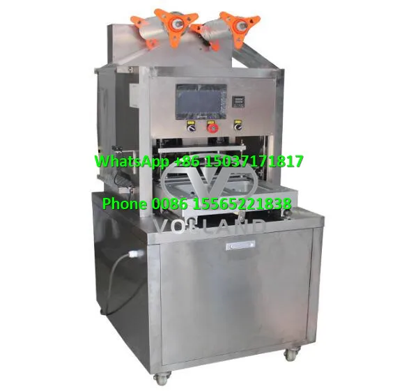 vacuum food plastic tray sealer/plastic meat container box packing machine/tray sealing machine with date printer
