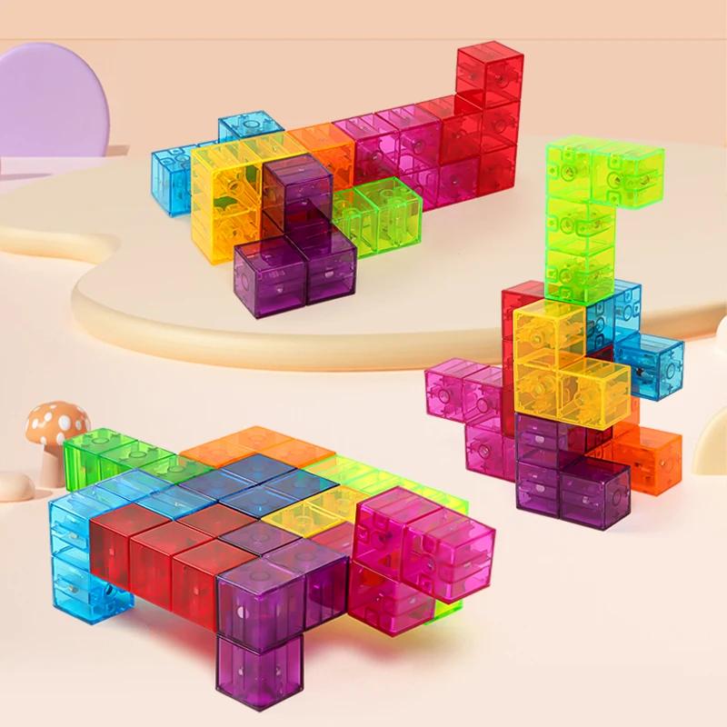 Magical Transparent Color Magnetic Cube Puzzle Blocks Educational Magnetic Blocks DIY 3D Toy for Kids