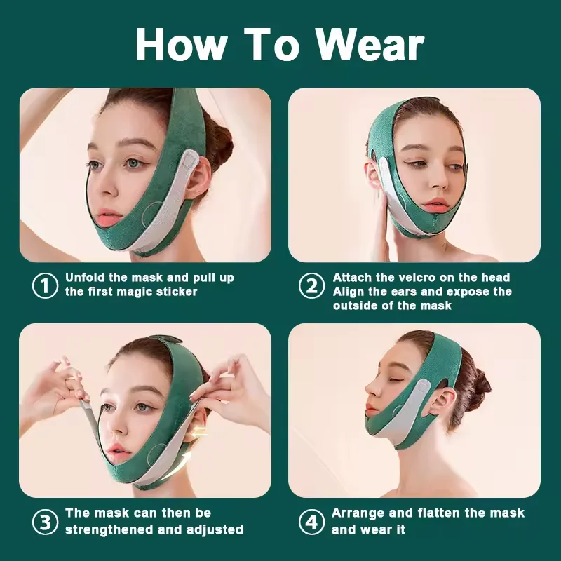 2024 New Environmentally Friendly Reusable Green Pink Double Chin Tightener V Line Mask Facial Slimming Strap V Face Lift Belt