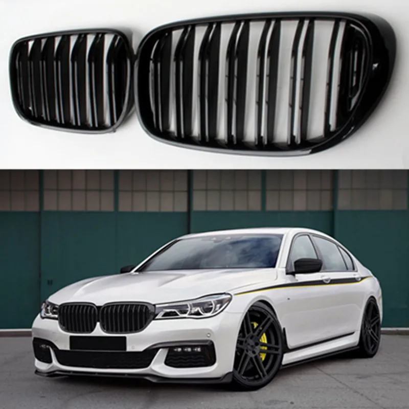 Dual-slat gloss black ABS front kidney mesh grille for BMW 7 series G11 G12 2015 - IN