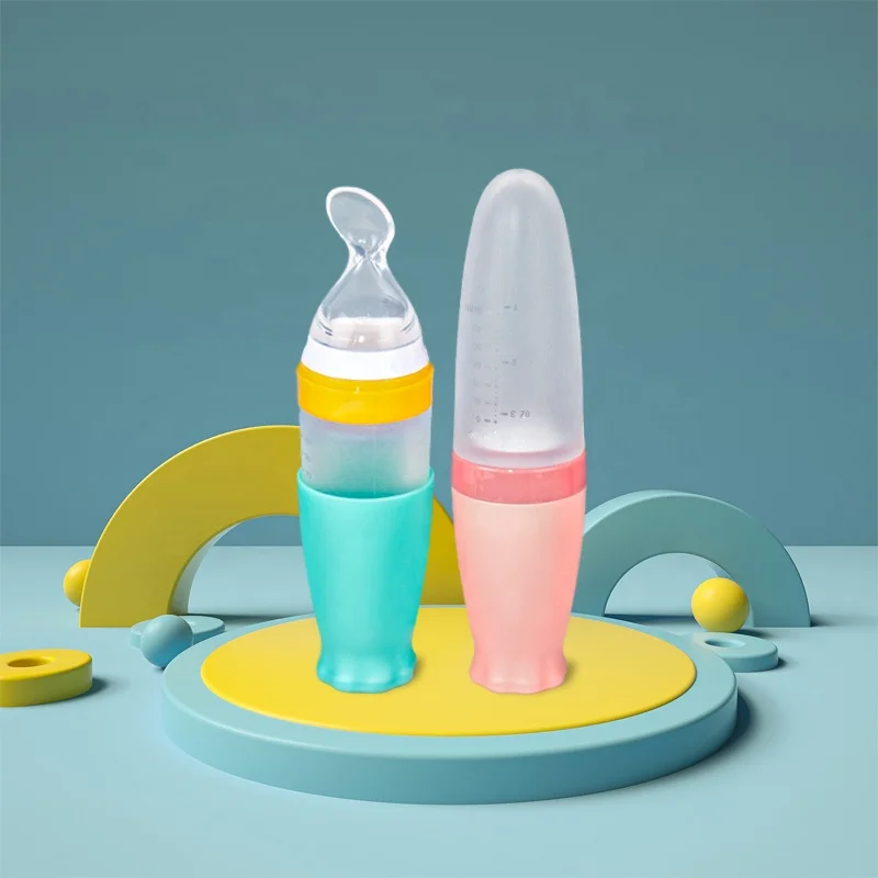 Silicone New Babi Product Baby Squeeze Rice Paste Fruit Feeding Bottle With Spoon Feeder For Kids