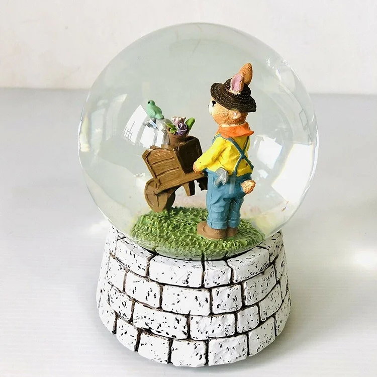 Cute Rabbit Resin Glass Snow Globe Exquisite Handcrafted Snowman and Rabbit Figurine for Home Decor and Souvenir Gifts