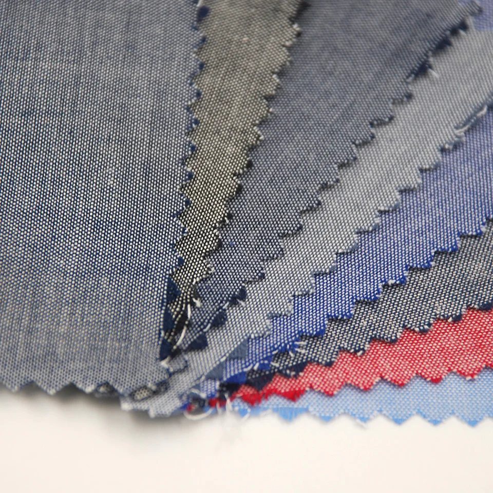 Best factory price two tone yarn dyed chambray style customized colorful 100% cotton fabric for shirts garment