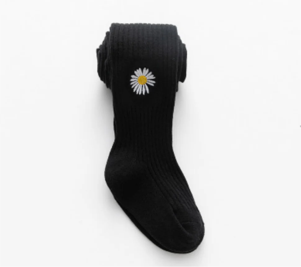 Embroider Flower pure color girls kids tights