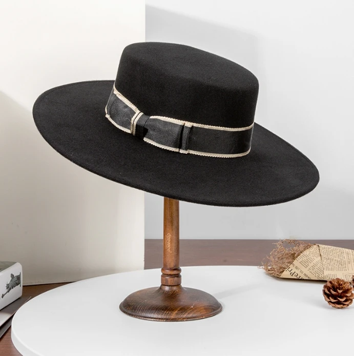 100% шерстяная шляпа с широкими полями в стиле унисекс A022604 для повседневной 2025 Новая Элегантная французская плоским верхом и