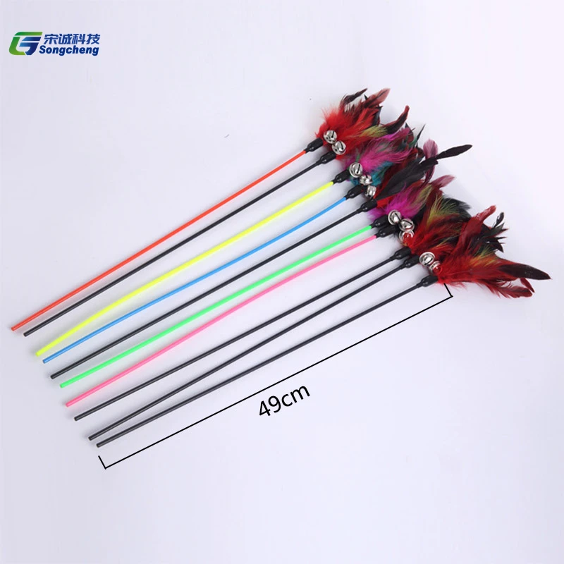Hot Sale Cat Toys Random Color Make A Cat Stick Feather Black Coloured Pole Like Birds With Small Bell