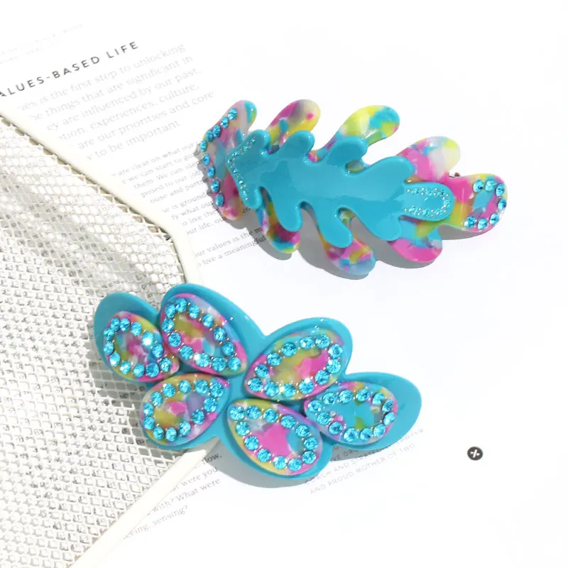 western designer bright color hair clips new 2023 coral rhinestone large barrettes for thick hair custom design acetate hairclip