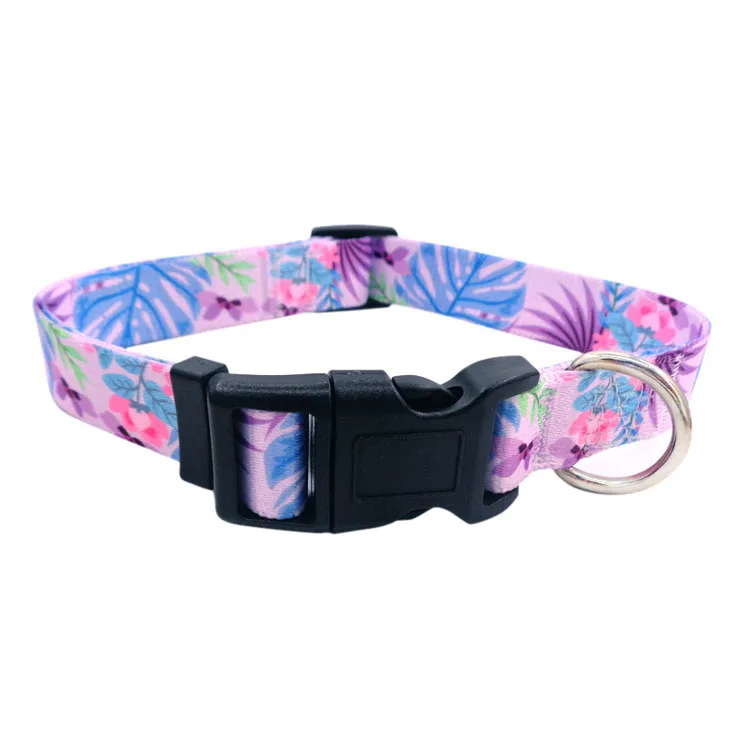 Colorful Pet Walking Collar Flower Patterns Adjustable Dog Training Collar for Small Large Dog