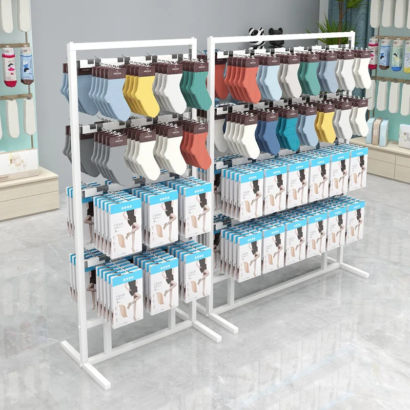 Verified factory custom slipper brand sock store fixtures double side metal display rack for sandals shop