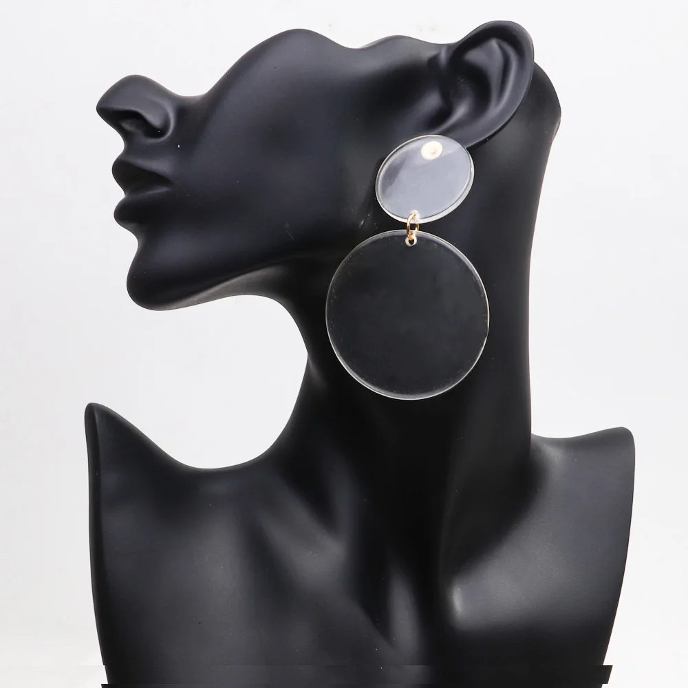 Autumnwinter Designer Textured Casual jewelry Clear Plexiglass Round Simple Large Party Jewelry Long Acrylic earrings for Women