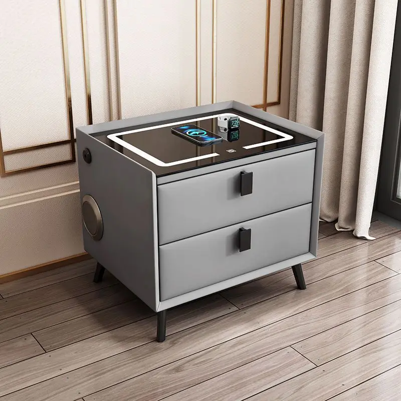 Contemporary Smart Bedside Table with Digital Clock and Alarm Features