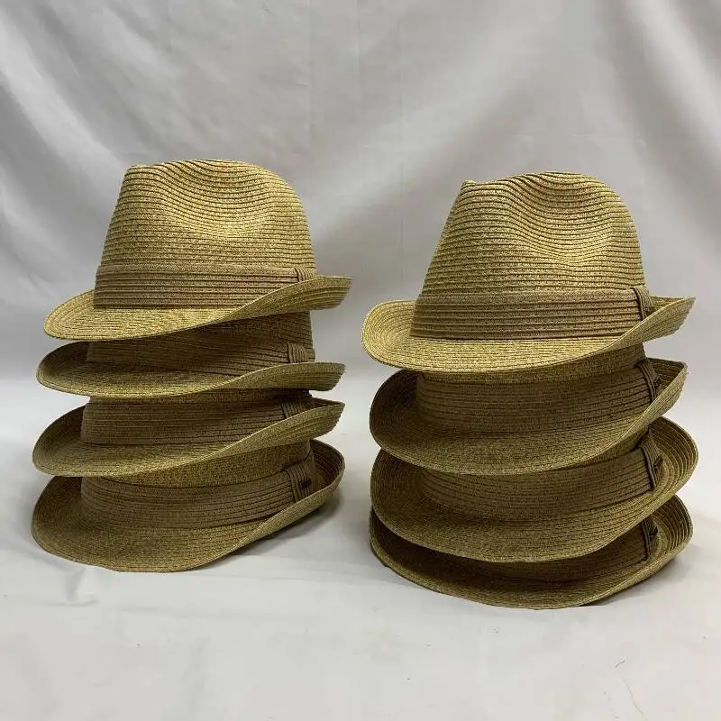OEM Factory Fashion Hollow Sombreros De Paja Wide Brim Boater Caps Custom Straw Fedora Panama Hat With Rib Stripe Band