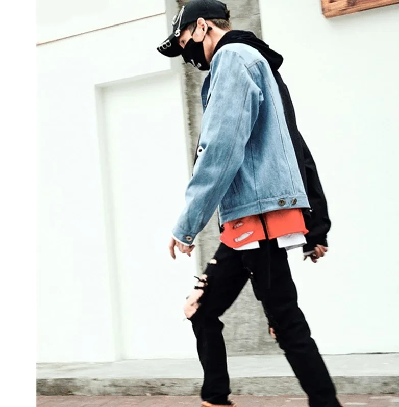 Wholesale Sherpa Selvedge Painted Patchwork two tone Jean Red Denim Jacket In Bulk