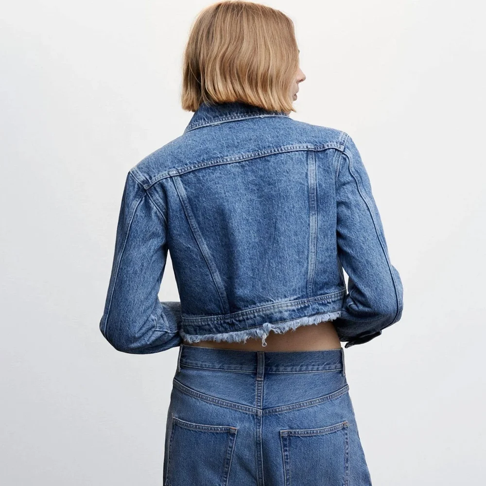 Denim Jacket Female Blue Rivet Graffiti Print Coat Single-Breasted Women Jeans Coat 2022 Fashion New Clothing