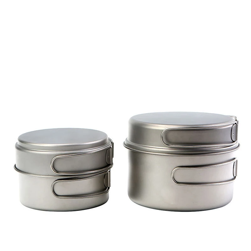 Outdoor Camping Picnic Backpacking Ultralight Portable Pot Frying Pan Titanium Pot Pan Set with Folding Handle