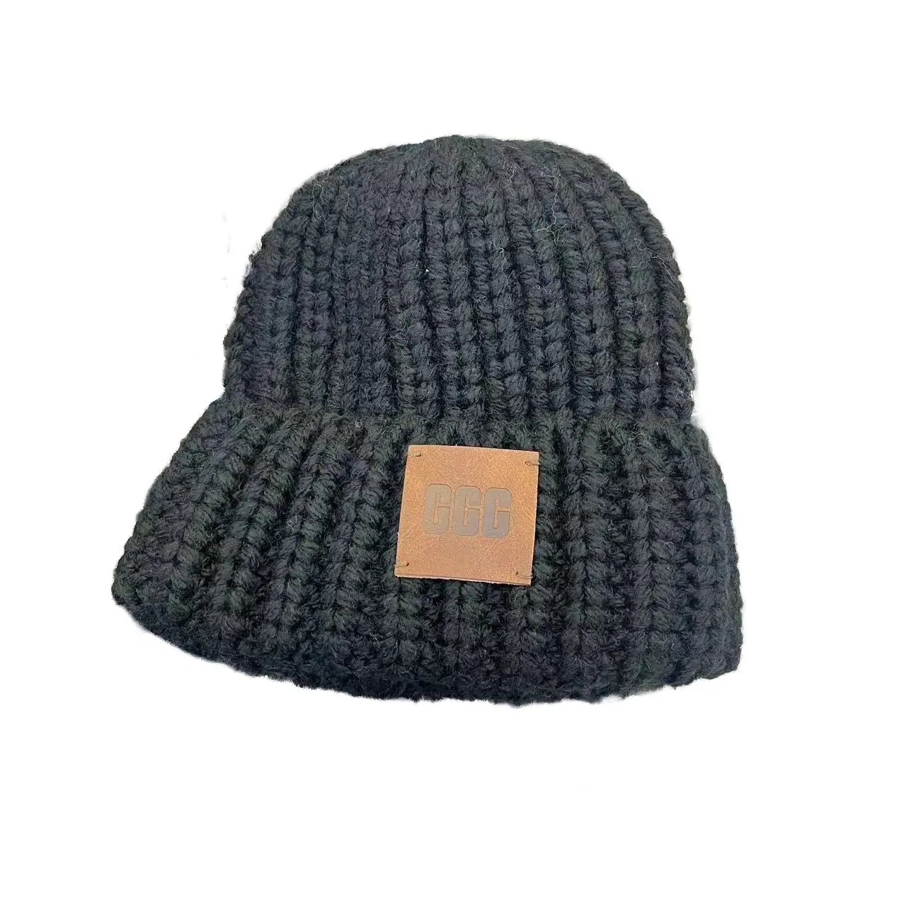 Korean Style Winter Knit Hat 2023 Comfortable Oversized Beanie with Ear Coverage and Stylish Leather Accent