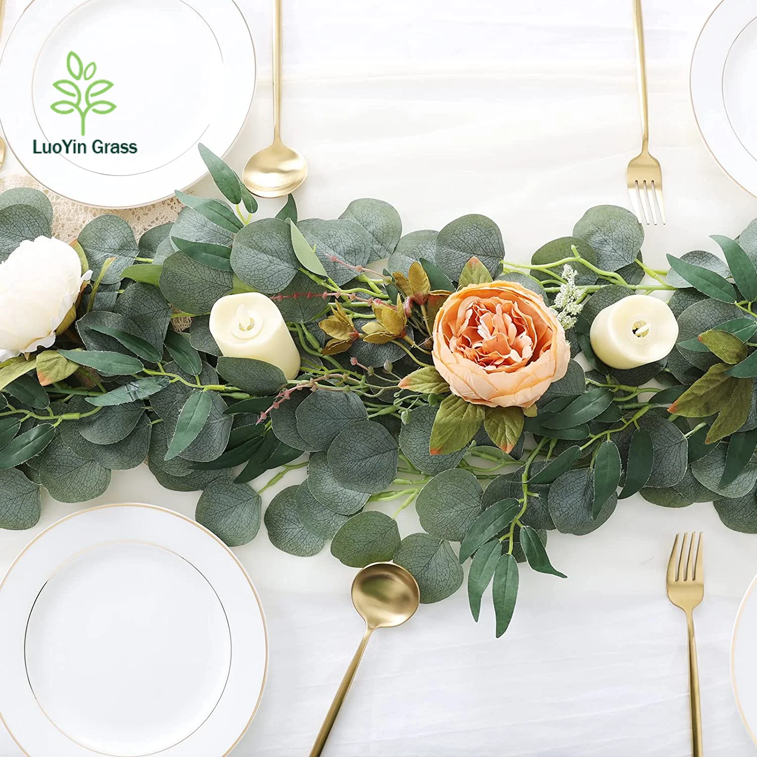 Greenery Garlands 6.56FT Artificial Eucalyptus Garland with Willow Leaves Faux Silver Dollar Leave Vines for Wedding Arch Table