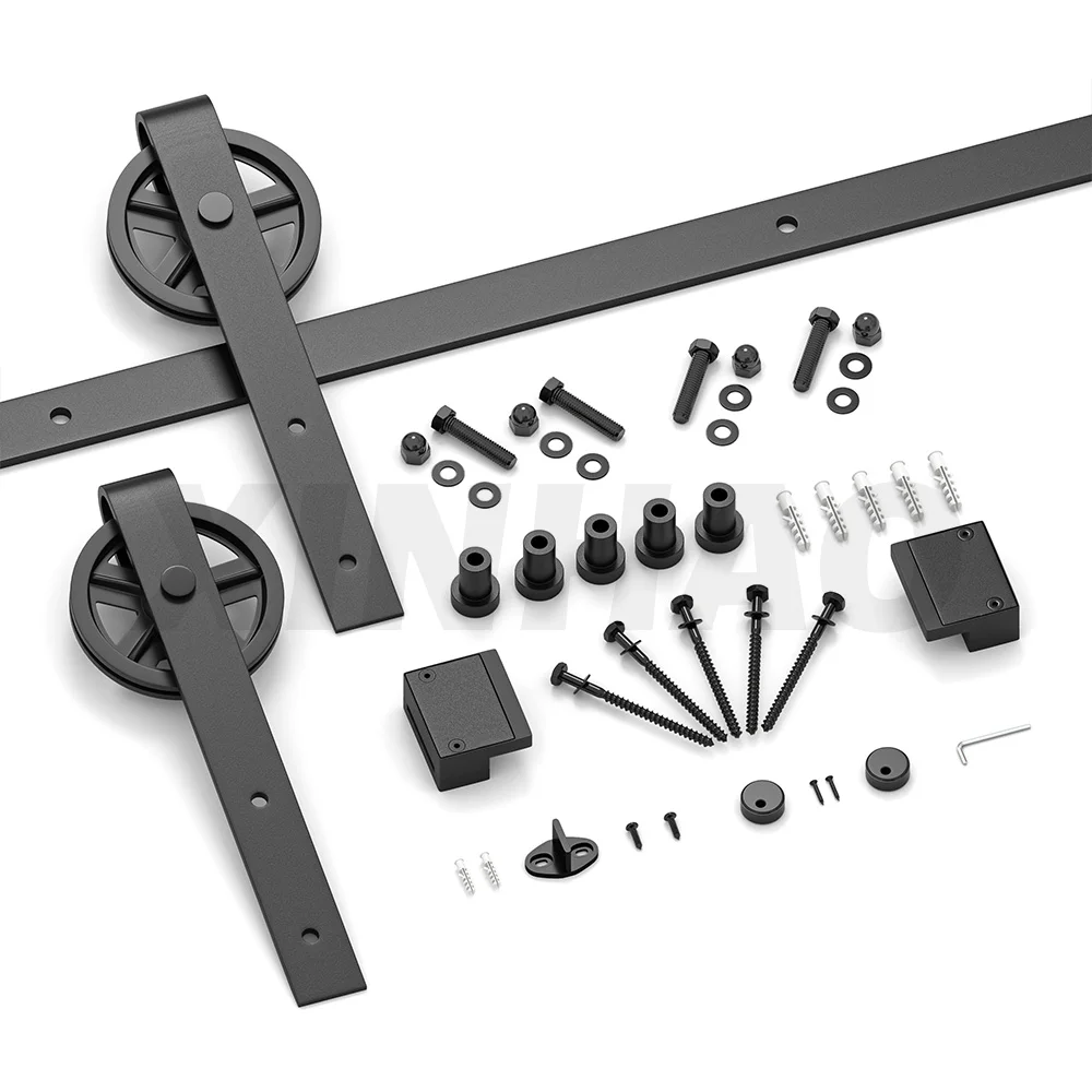 6 Ft./72 In. Black Sliding Barn Door Track And Hardware Kit With Big wheel J Shape Hanger For Single Door