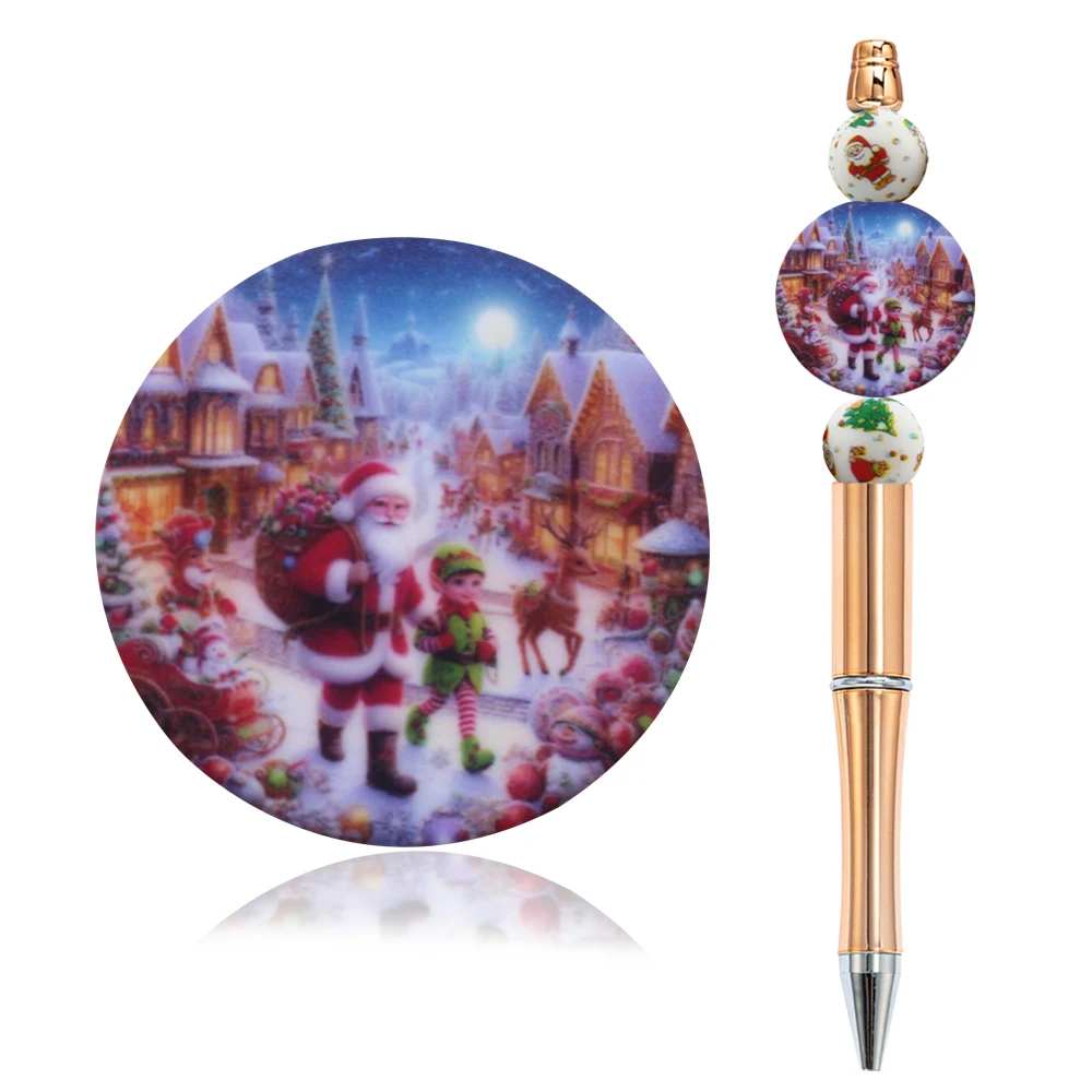 New Arrival Snowman Santa Red Cardinal Bird Colorful Pattern Silicone Print Foacl Balls For Pens Christmas Silicone Beads