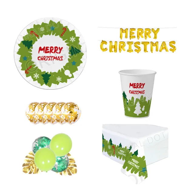 Рождественский венок 2022, бумажная посуда, набор для вечеринки, товары для вечеринок, одноразовая упаковка