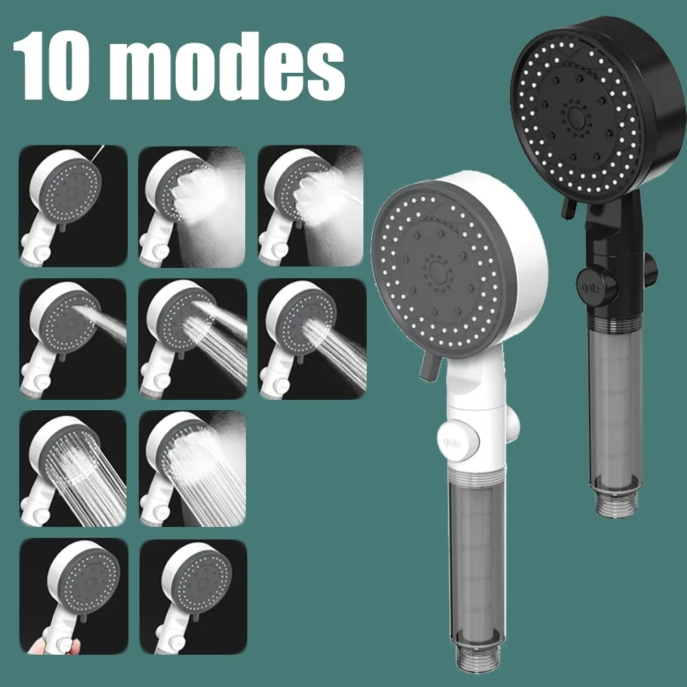 10 Modes High-Pressure Filtered Shower Head One Key Stop Water Bathroom Handheld Showerhead Portable Shower Nozzle
