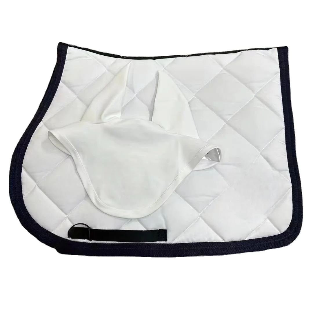 Custom Horse Saddle Pad And Mask Set Knitted Fly Mask Breathable Cotton Inside Layer