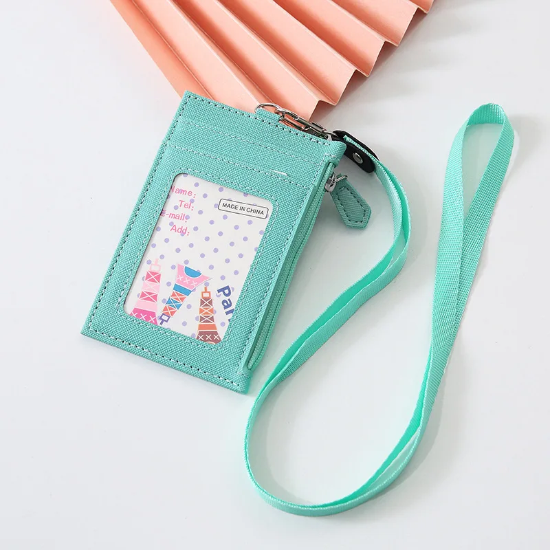 PU Card Holder Wallet 5 Card Slots Coin Purse RFID Blocking Slim Wallet Credit Card Holder With Lanyard