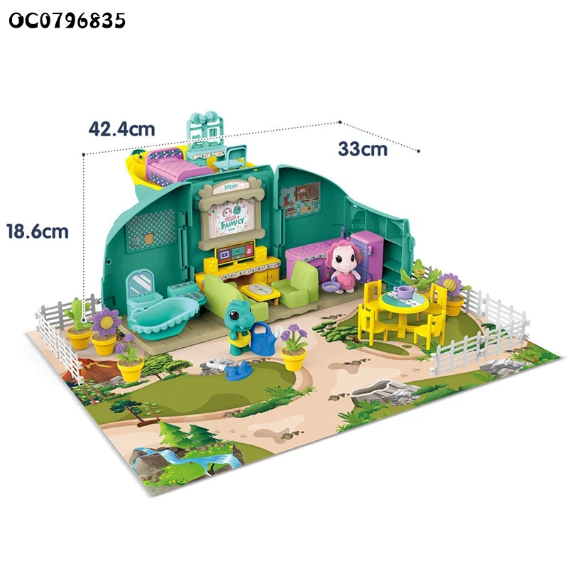 Newest storage dinosaur deformed doll house furniture play set toy for kids