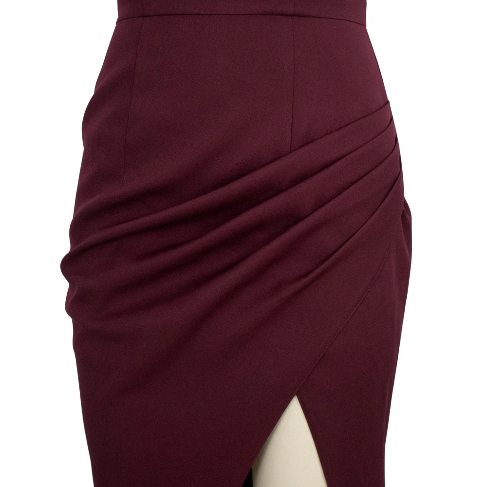 France Luxury Elegant Wine Red Pure Color Halter Neck Sleeveless Backless Slit Maxi Women Party Evening Sexy Dress