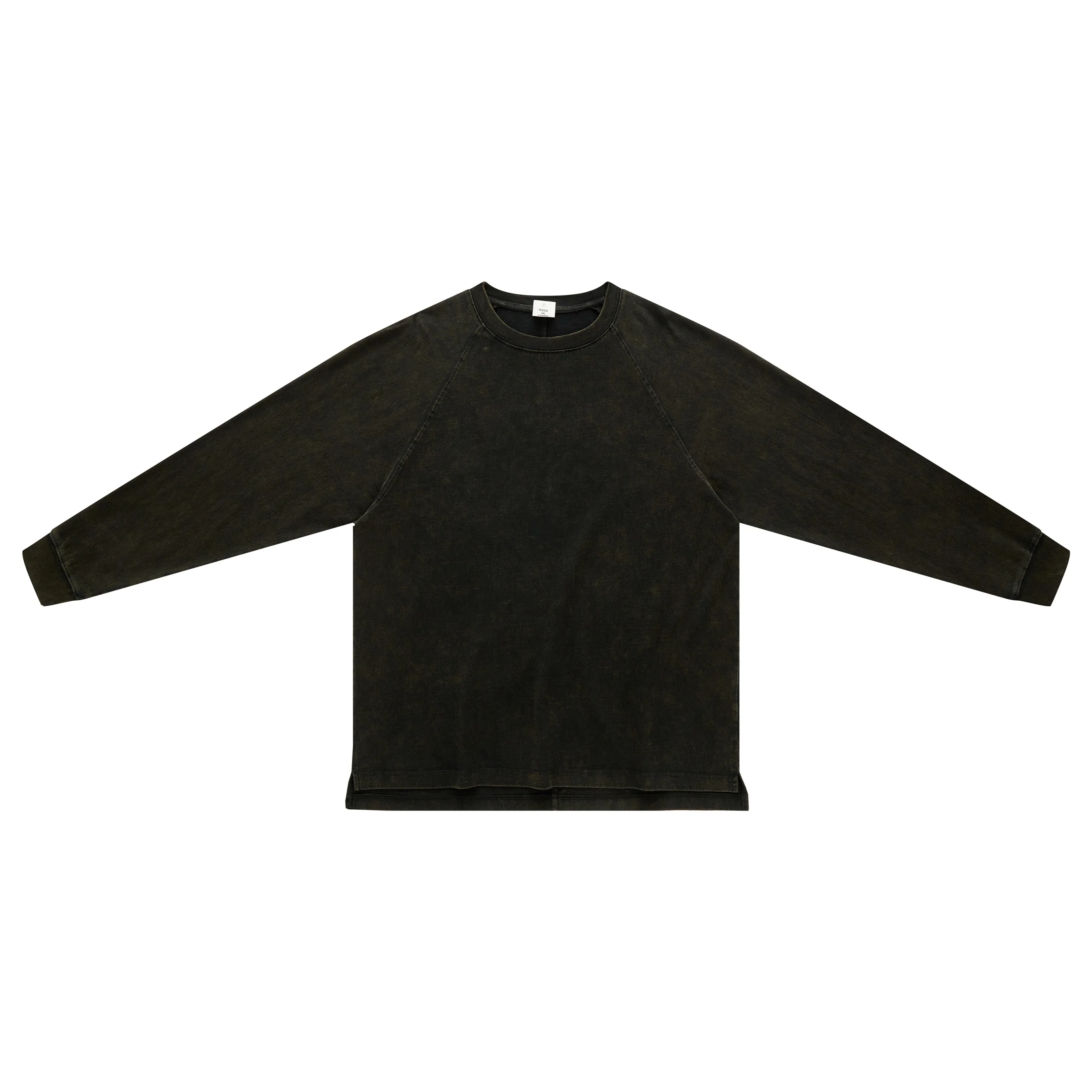 New design high quality soft brushed cotton acid wash t shirts raglan long sleeve vintage streetwear back longer t-shirts for me