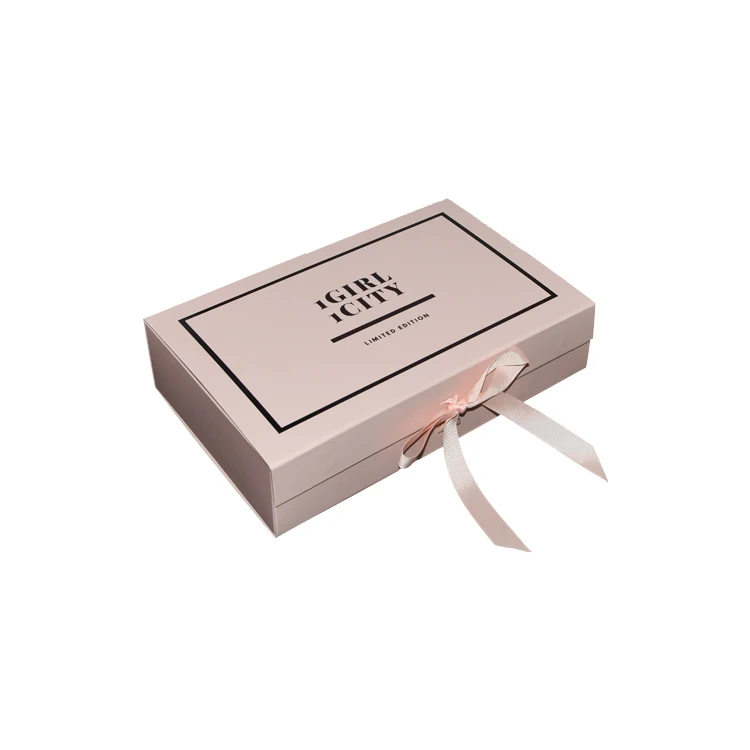 Personalized Folding Cardboard Hair Bundle Packaging Magnets Box with Silk Ribbon Closure