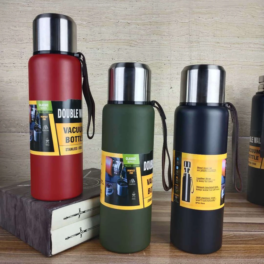 Water Bottle Custom Double Wall Insulated Stainless Steel Metal Vacuum Thermal Flask 1000ml Portable Thermos With Handles