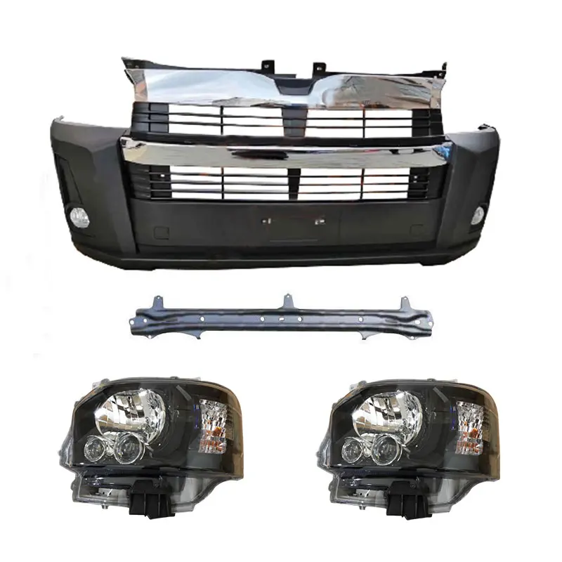 
With 2pcs Led Headlight Car Front Bumper Modified Facelift Conversion Bodykit Body Kit for Toyota Hiace 2006 Upgrade To 2016 