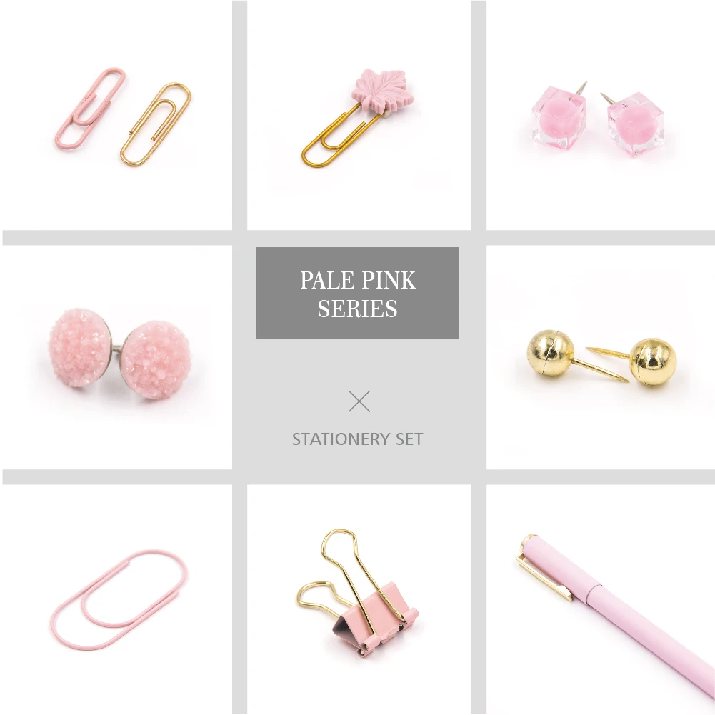 Pink Novelty and Exquisite Stationery Gift Set Heart Shape  Push Pin Maple Shape Paper Clip Binder Clip Memo Note