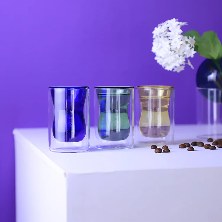 Heat Resistance Handmade Colored Coffee Drinking Cup Yerba Mate Tea glass mug Borosilicate Double Wall Glass Cup Espresso Cup