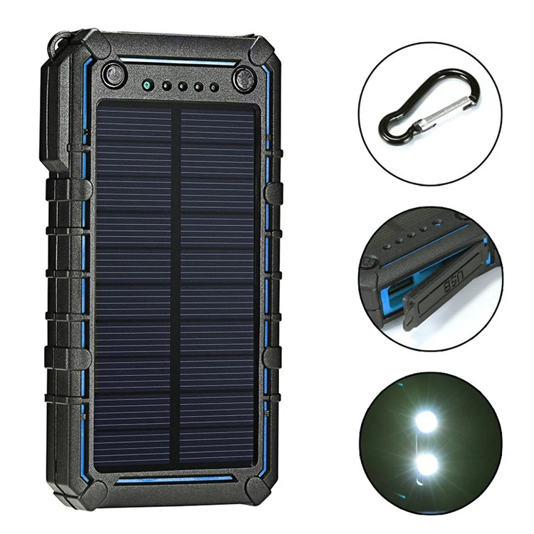 15000mAh Dual USB Cellphone Charger Emergency Solar Power Bank charger With LED Light