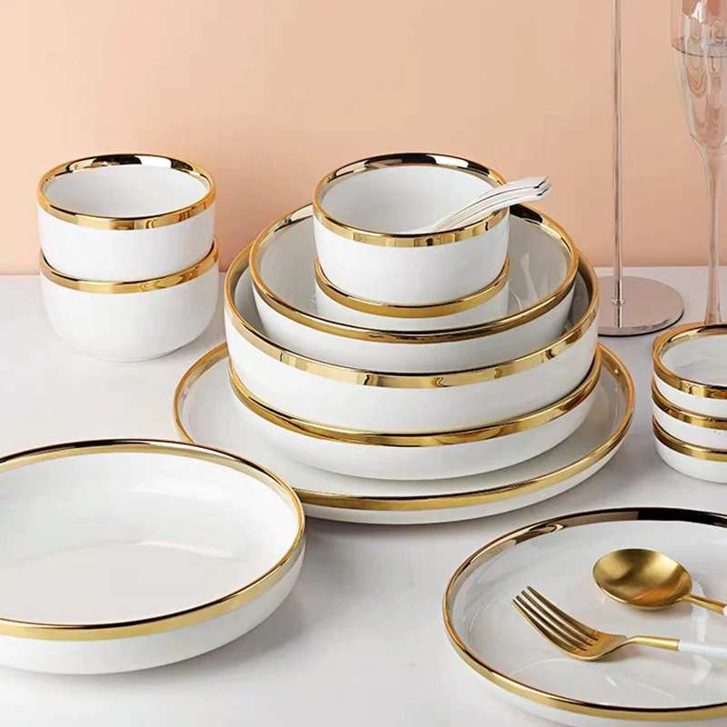 White Tableware Set Ceramic Dinner Plates Dishes Plates And Bowls Set Food Plate Salad Soup Bowl Dinnerware Set For Restaurant