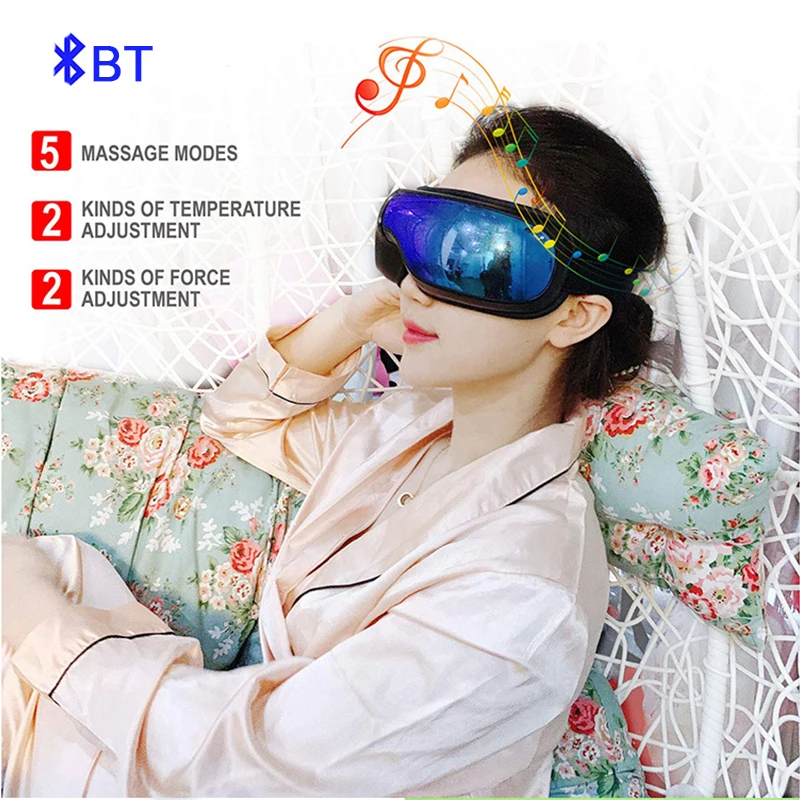 Amazon High quality eye care high frequency beauty led Bluetoothing electric heat smart eye massager with heat compression