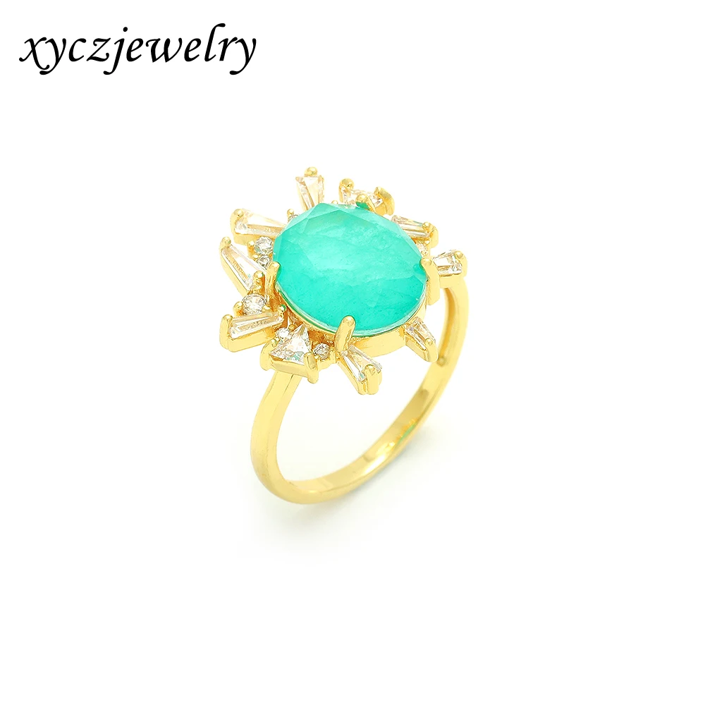 ODM OEM luxury 18k gold plating colored fusion stone brass jewelry engagement ring