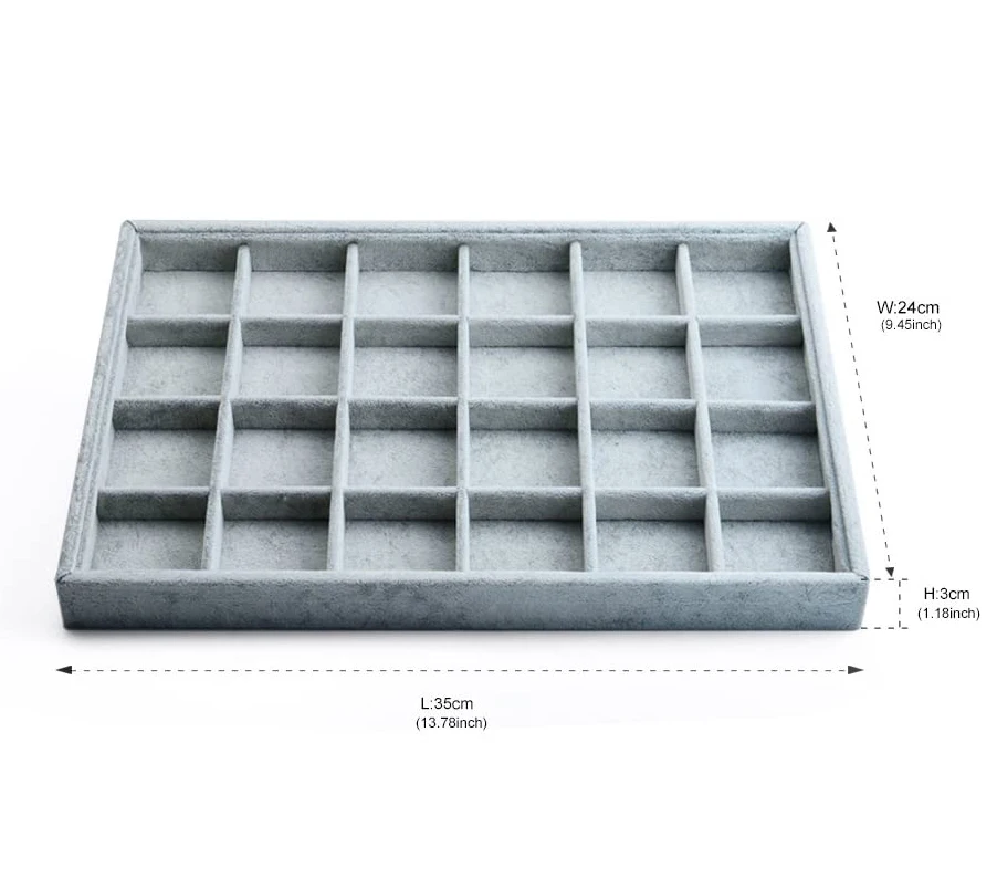 24 Grid Grey Stackable jewellery Organiser Box Velvet jewelry display trays