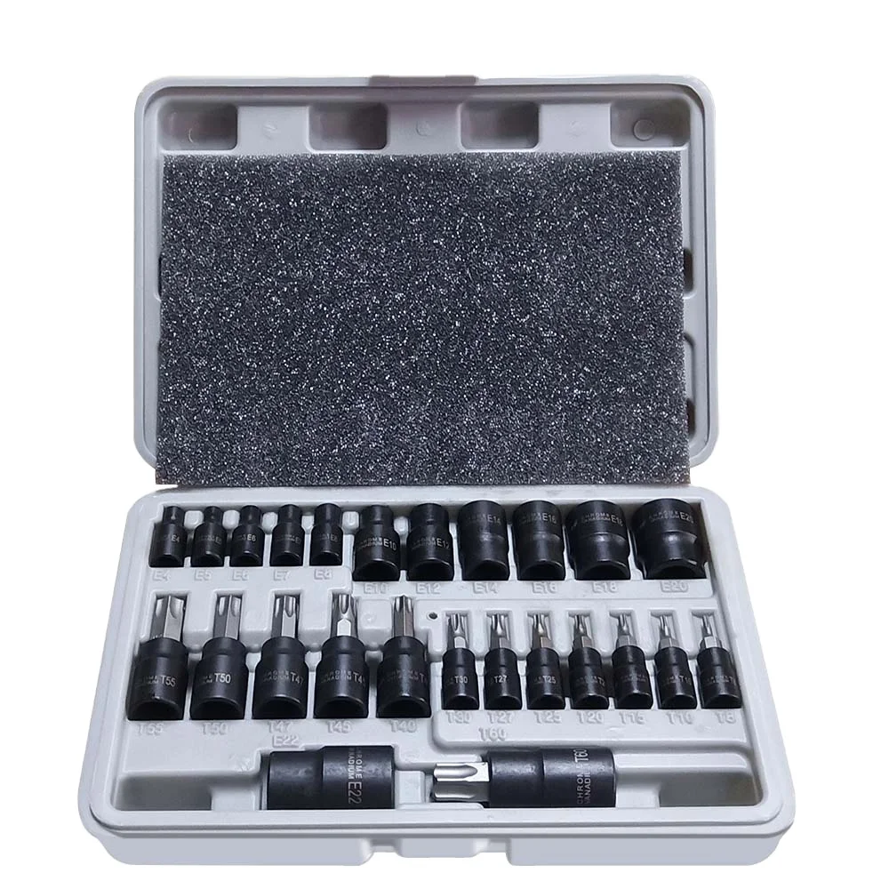 multifunctional hardware professional 25 pieces torx external e socket wrench set tool kit tool sets box
